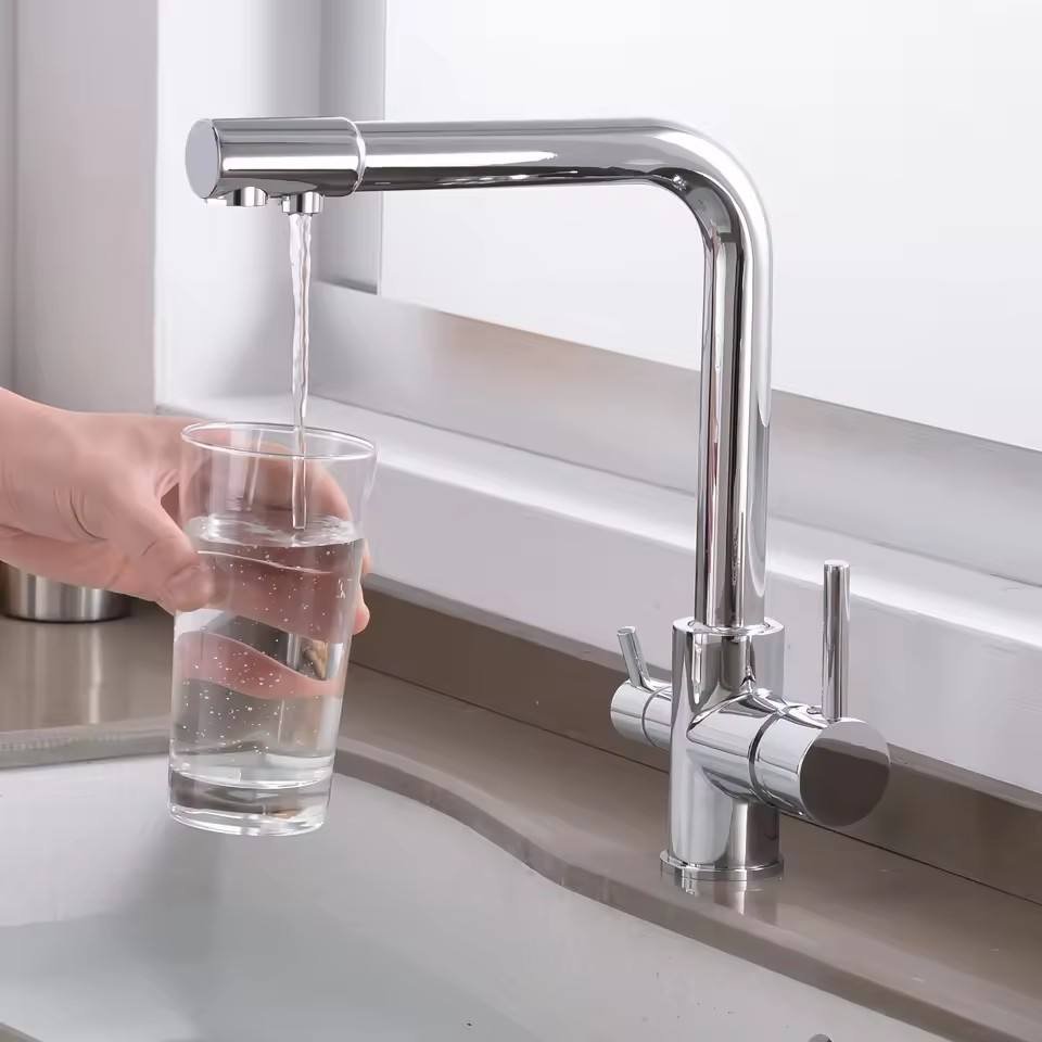 Faucet Water Filter Tap Pure Water Three Way Chrome Handle Spout Filter Drinking Water Faucet Home Decoration Kitchen