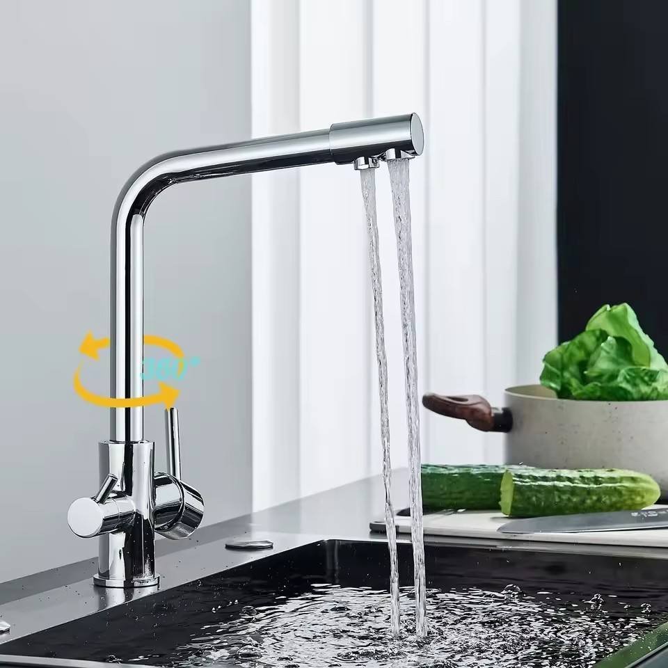 Faucet Water Filter Tap Pure Water Three Way Chrome Handle Spout Filter Drinking Water Faucet Home Decoration Kitchen