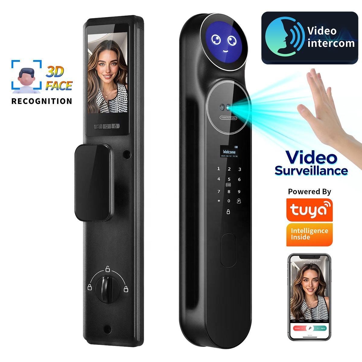 HanDaily Face Recognition Video Intercom Temporary Password App Wifi Door Lock with Multi-Language