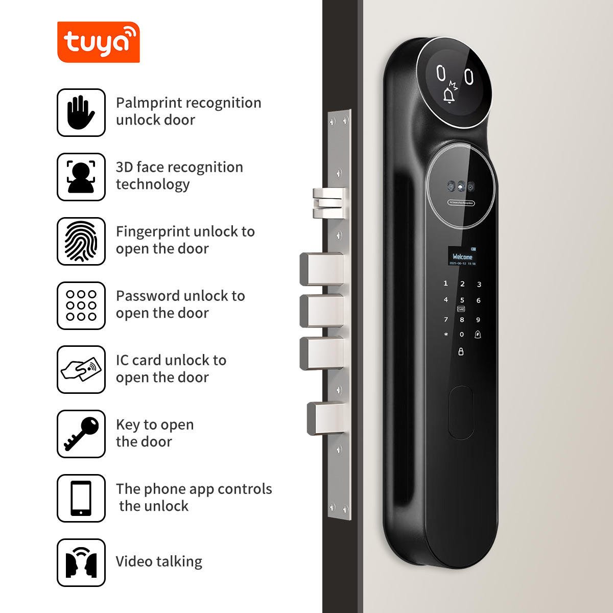 HanDaily Face Recognition Video Intercom Temporary Password App Wifi Door Lock with Multi-Language