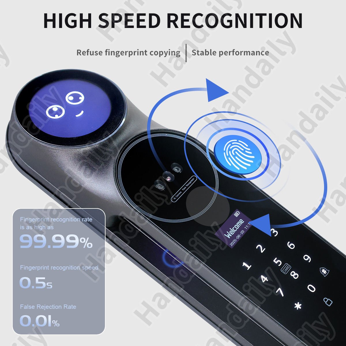 HanDaily Face Recognition Video Intercom Temporary Password App Wifi Door Lock with Multi-Language