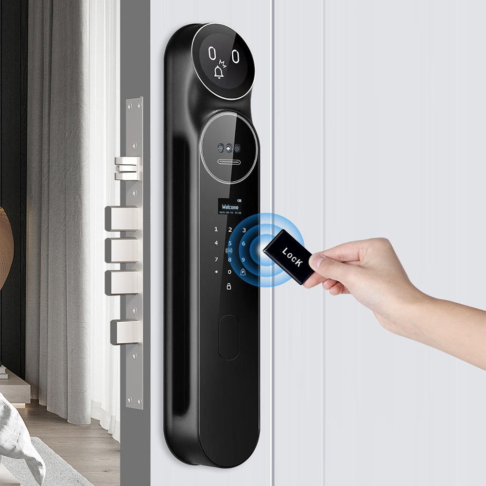 HanDaily 3D Biometric Face ID Video Monitoring Intercom Smart Door Lock with Voice Control App Wifi Multi-Language Door Lock
