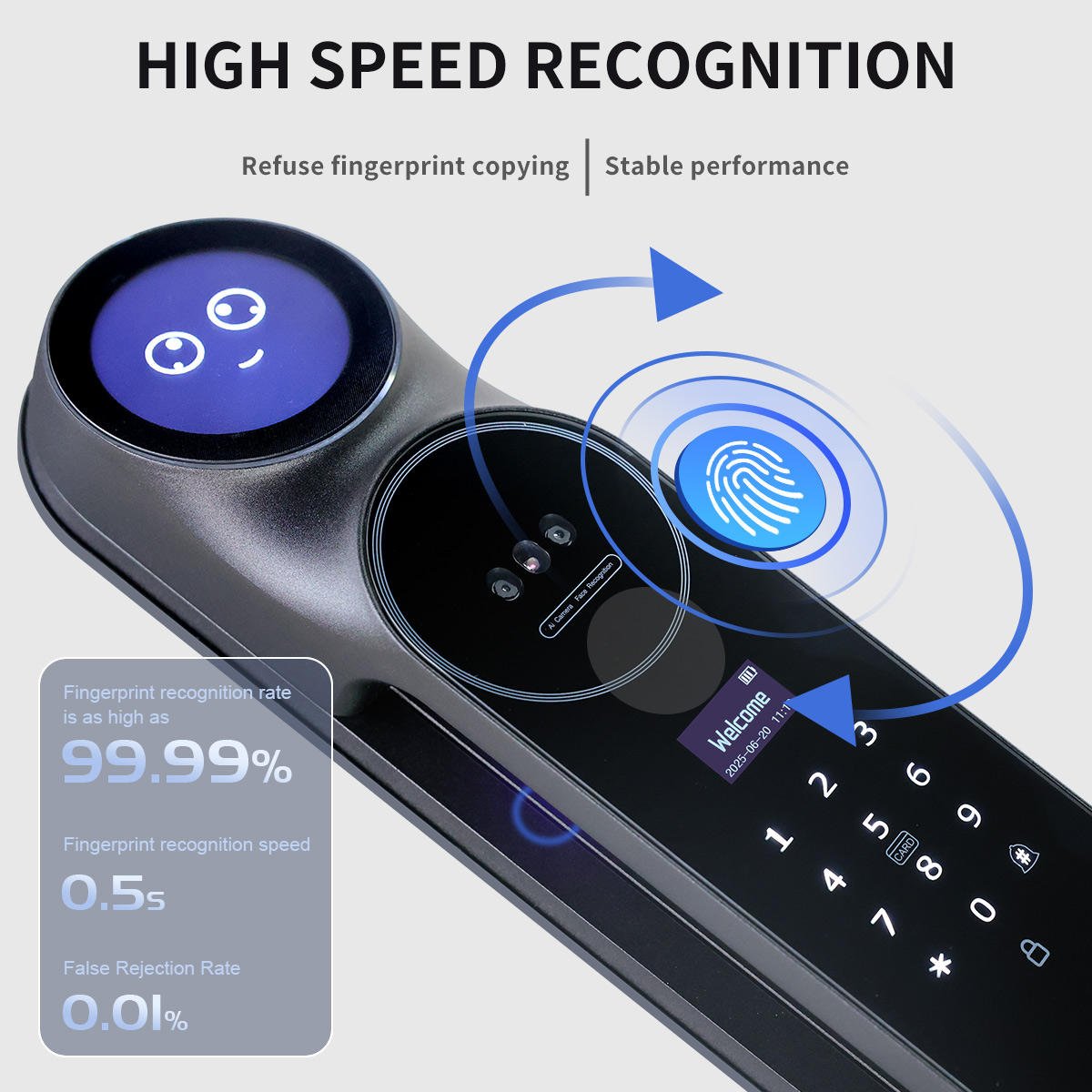 HanDaily 3D Biometric Face ID Video Monitoring Intercom Smart Door Lock with Voice Control App Wifi Multi-Language Door Lock
