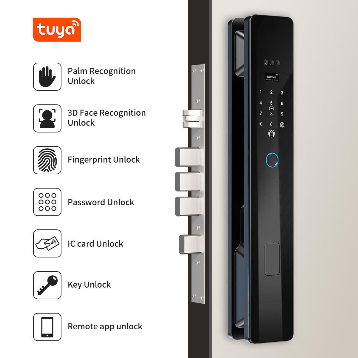 HanDaily Video Call Intercom Keyless Entry Palm Face Recognition Smart Lock Smart Door Lock with Camera and Fingerprint