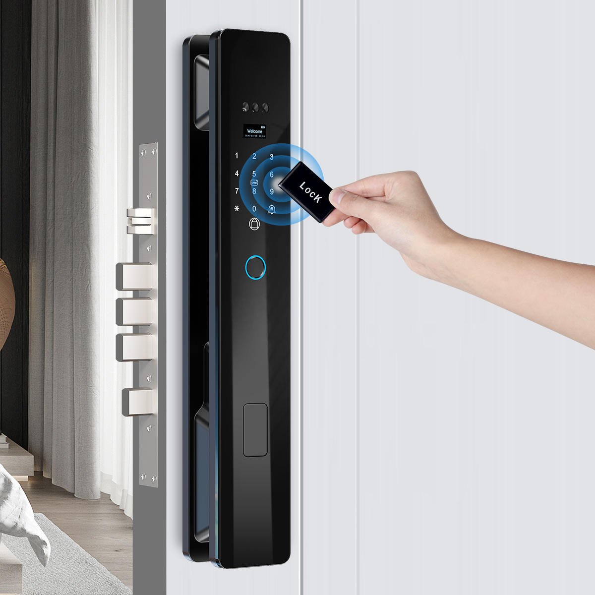 HanDaily Video Call Intercom Keyless Entry Palm Face Recognition Smart Lock Smart Door Lock with Camera and Fingerprint