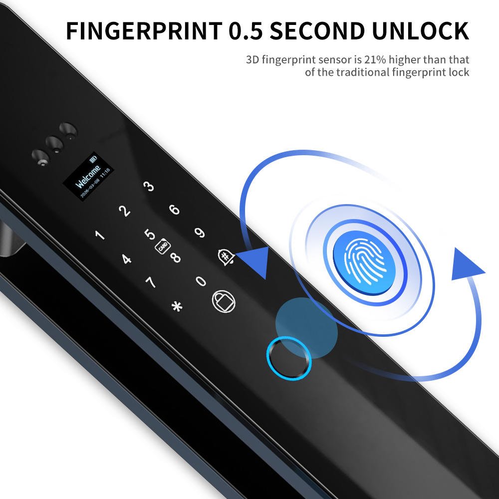 HanDaily Video Call Intercom Keyless Entry Palm Face Recognition Smart Lock Smart Door Lock with Camera and Fingerprint