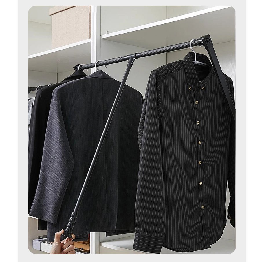 Furniture Hardware Soft Closing Hydraulic Pull Down Hanger - Black Aluminum Alloy Wardrobe Accessory