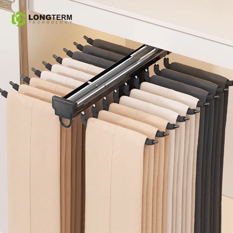 Telescopic Sliding Trouser Rack - Wardrobe Hanging Solution, Top Mounted Clothes & Pants Drying Hanger