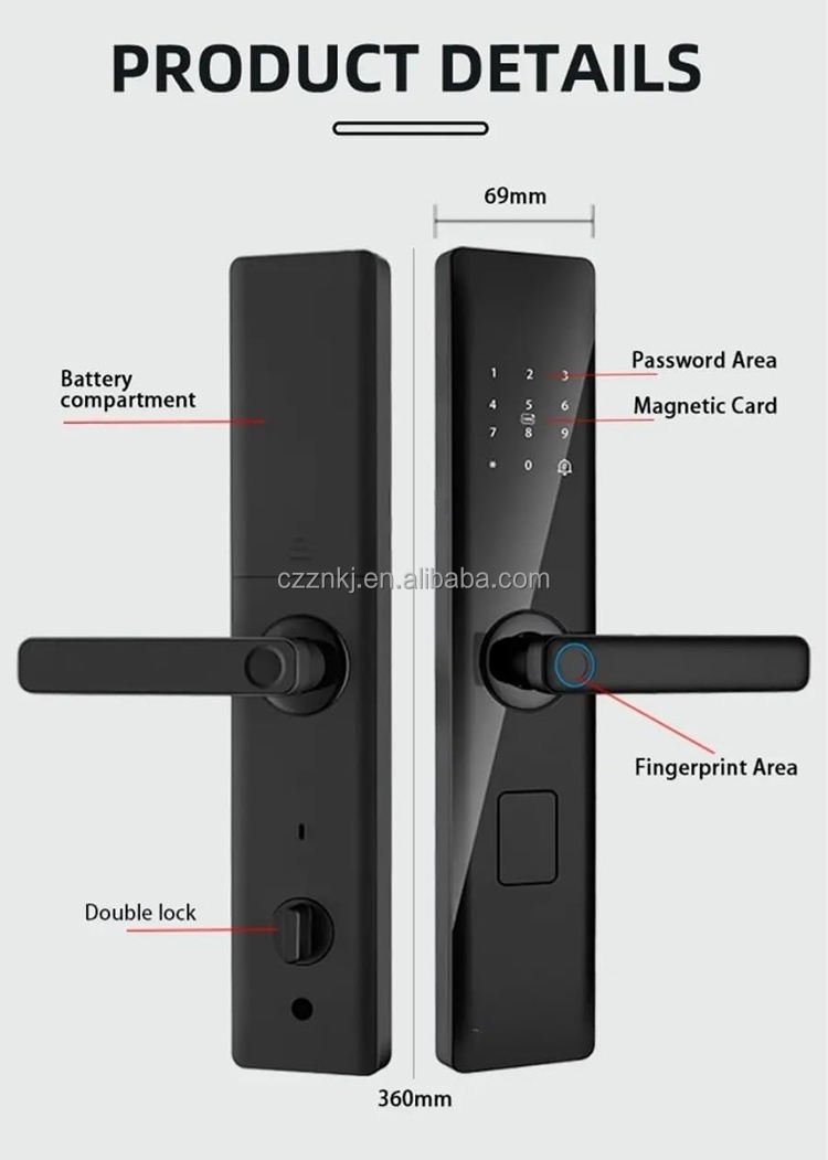 Digital Smart Door Lock WiFi High Security Gold Color Compatible Tuya App for Aluminum Memory Card Home Hotel Apartments Offices