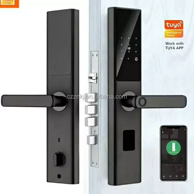 Keyless Smart Fingerprint Door Lock Aluminum Alloy WiFi Tuya App Memory Card Wood/Aluminum Door Office High Security