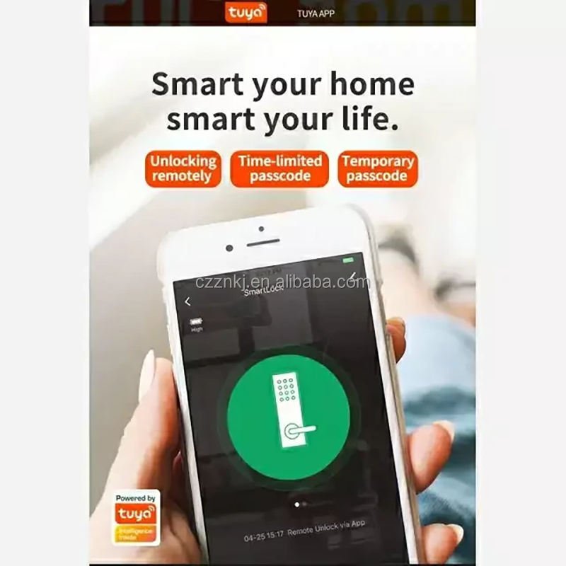 Keyless Smart Fingerprint Door Lock Aluminum Alloy WiFi Tuya App Memory Card Wood/Aluminum Door Office High Security