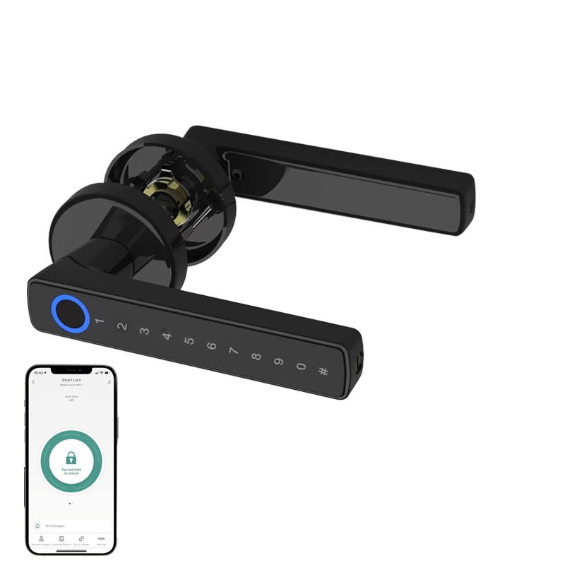 Camakt Smart Fingerprint Digital Black Front Door Lock Electronic Keypad Deadbolt Keyless Entry Tuya App for Wood/Steel/Glass