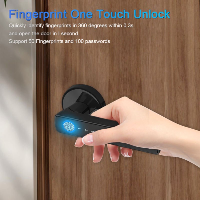 Camakt Smart Fingerprint Digital Black Front Door Lock Electronic Keypad Deadbolt Keyless Entry Tuya App for Wood/Steel/Glass