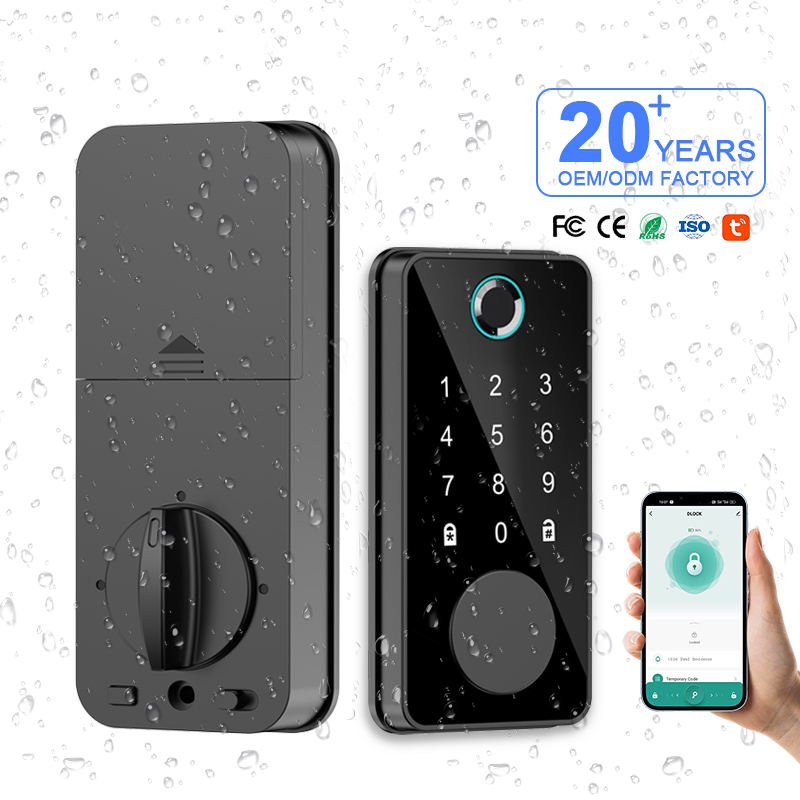 US Standard Tuya App Remote Unlock Smart Deadbolt Lock for Wood Doors Fingerprint Auto Key Weatherproof WiFi Network Cloud Data