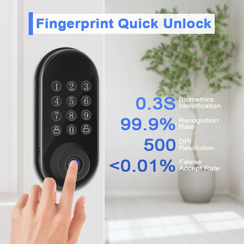 Camakt Tuya WiFi Auto Deadbolt Smart Lock Waterproof Keyless Entry Door Lock with Biometric Fingerprint for US Home Security