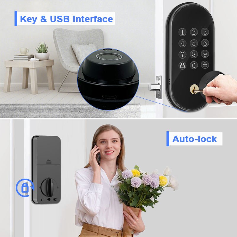 Camakt Tuya WiFi Auto Deadbolt Smart Lock Waterproof Keyless Entry Door Lock with Biometric Fingerprint for US Home Security