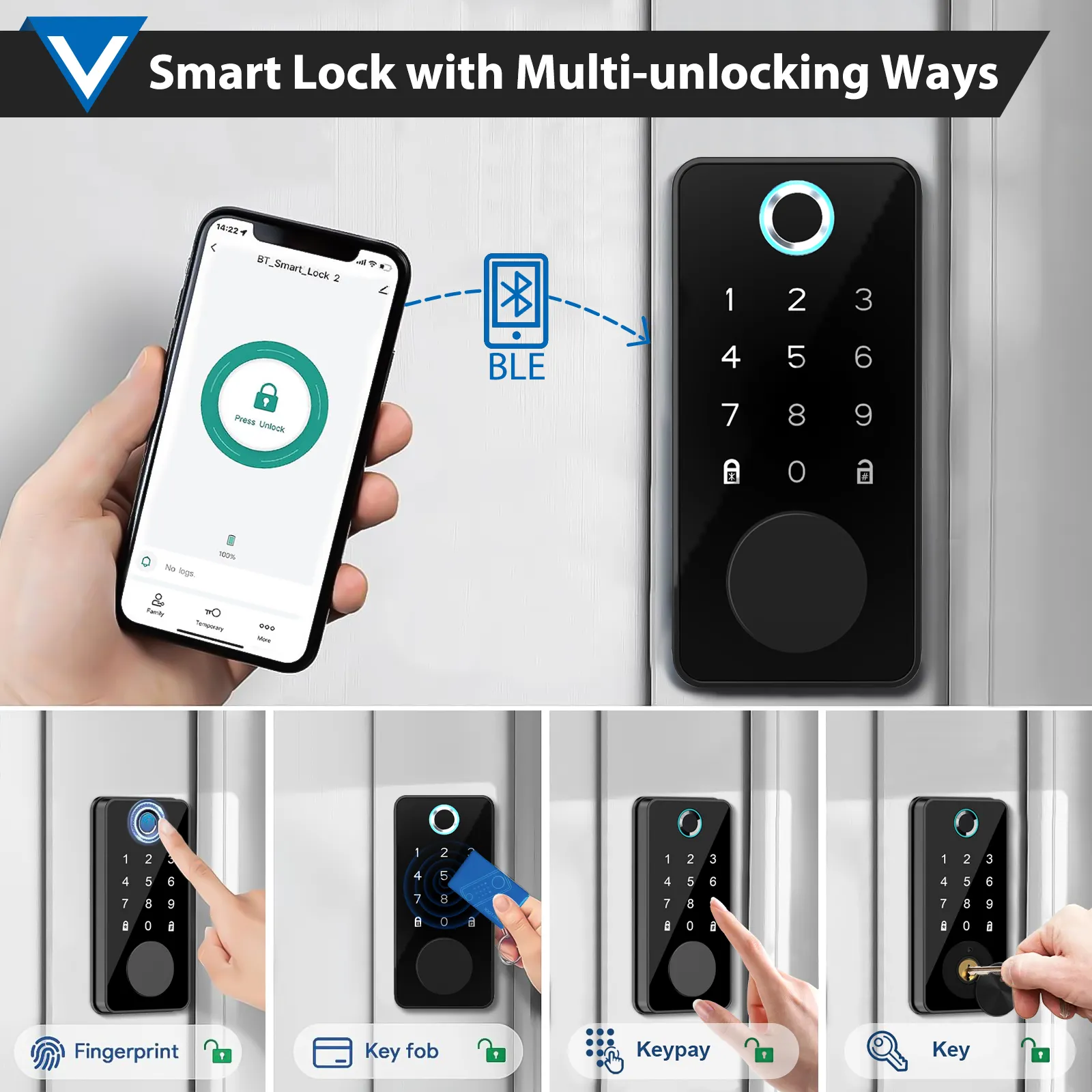 2026 Keyless Auto Electric Fingerprint & Keypad Smart Lock Wood Door Tuya App Compatibility Alexa Deadbolt Adjustable Mortise