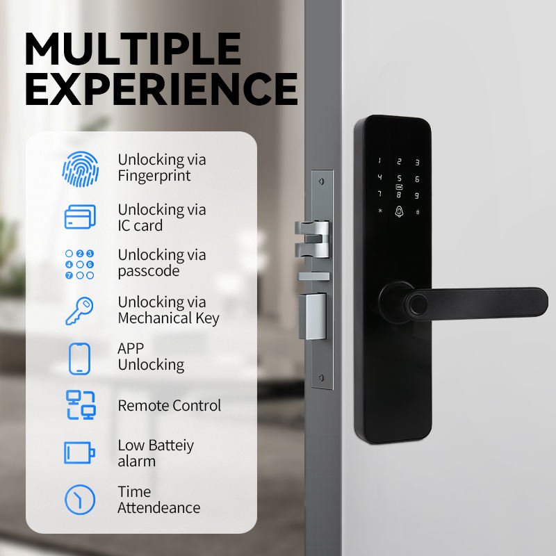 Security Digit Electric Electronic Handle Digital Tuya Ttlock Cerraduras Inteligentes Con Wifi Keys Fingerprint Smart Lock Black