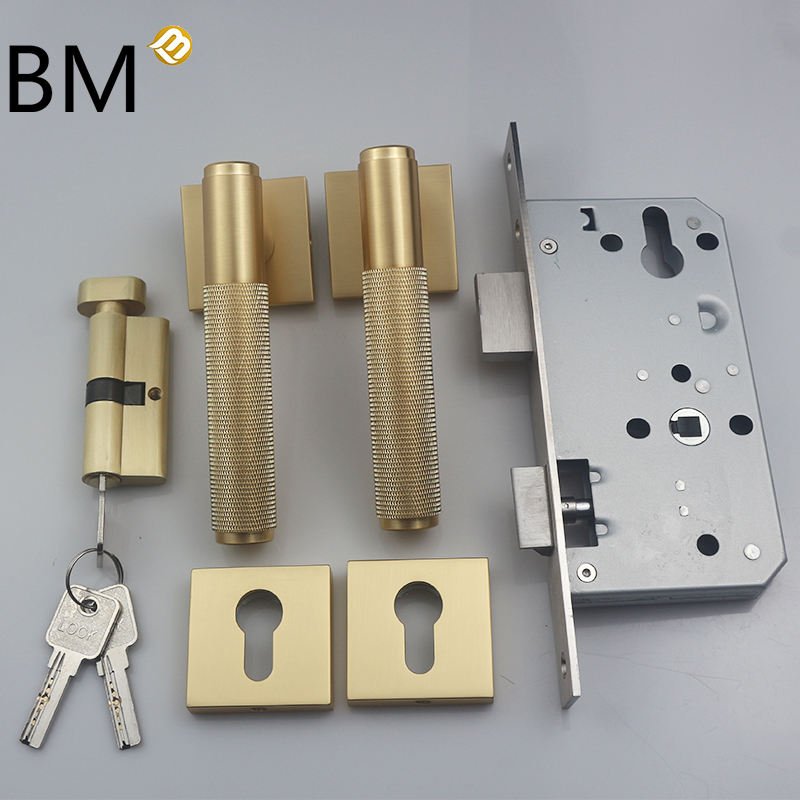 Square Mix Modern Elegant Knurled Door Handles for Interior Door