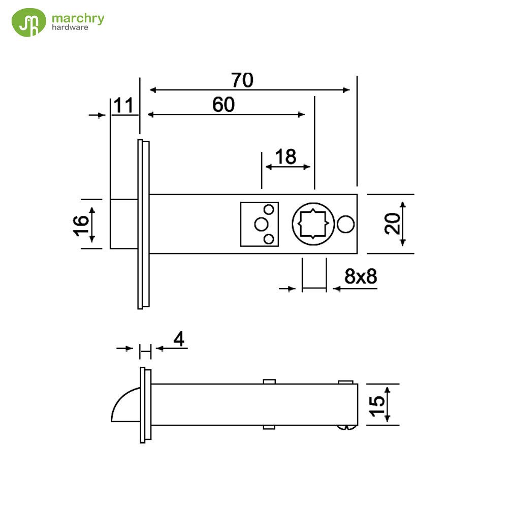 Brass Latch Privacy or Passage Function 60MM Tubular Door Lock Latch
