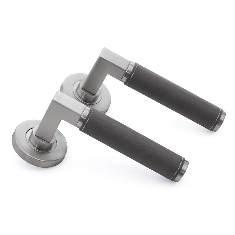 Leather Door Handle Gray Customized Color Stainless Steel Leather Cover Lever Handle
