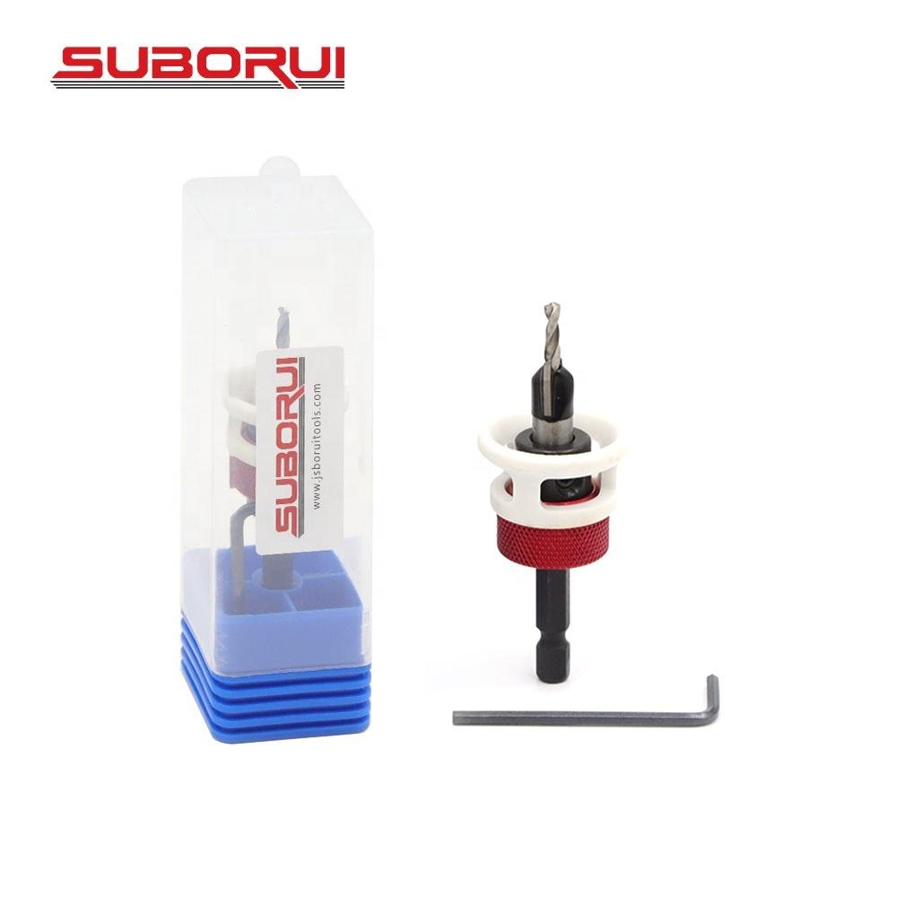 SUBORUI Tungsten Carbide Tipped 1/8"X3/8" 3.2mmX9.5mm Hex Shank Adjustable Depth Wood Countersink Drill Bit for Wood Working