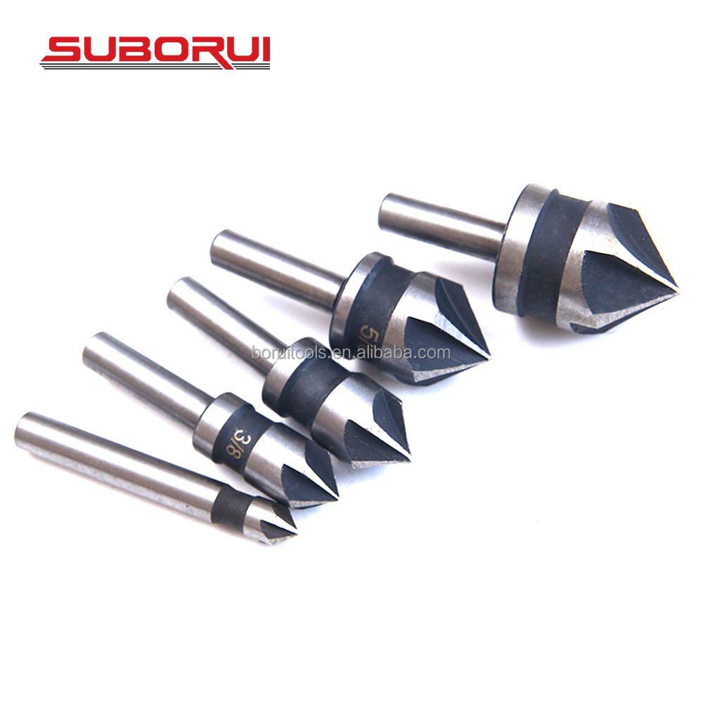 SUBORUI 90 Degree High Carbon Steel Chamfer Wood Countersink Drill Bit Set for Aluminum Wood Metal