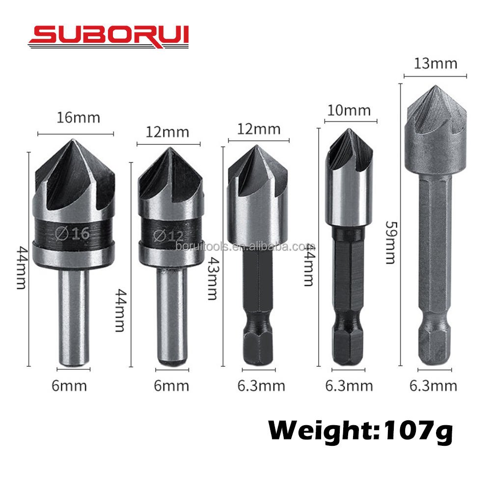 SUBORUI 90 Degree High Carbon Steel Chamfer Wood Countersink Drill Bit Set for Aluminum Wood Metal