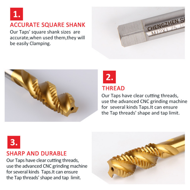 Flute HSS Tap Tin Coated Right Hand Thread M1-M12 for Machine Tools