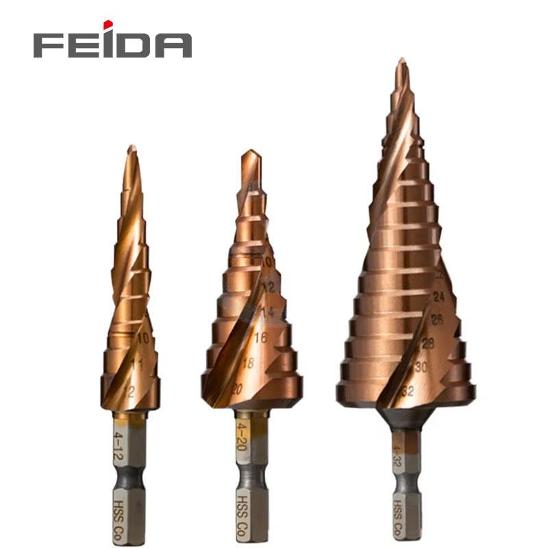 FEIDA M35 Cobalt-containing Pagoda Drill Stainless Steel Punching Drill Bit High-speed Steel Double Helix Step Drill Hexagonal
