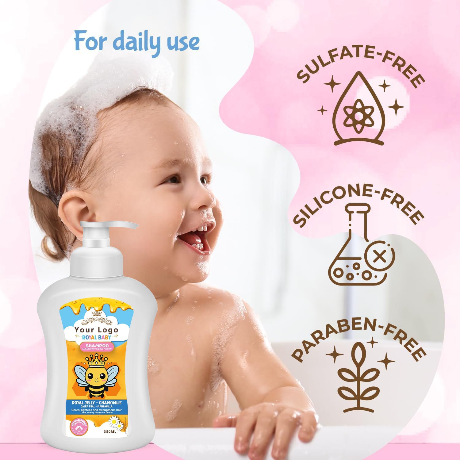 MOQ of 1500pcs Baby Shampoo and Shower Gel 2in1 350/1000ml Honey and Chamomile Moisturize the Skin & Cleanse From Head to Toe