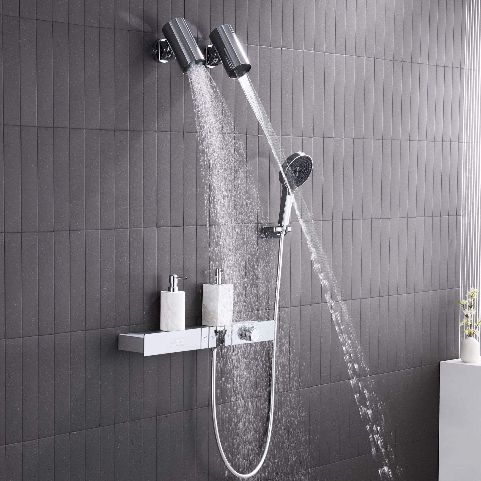 Multi Functional Digital Display Shower System Pre Embedded Wall Mounted Chrome Plated Thermostat Shower Kit
