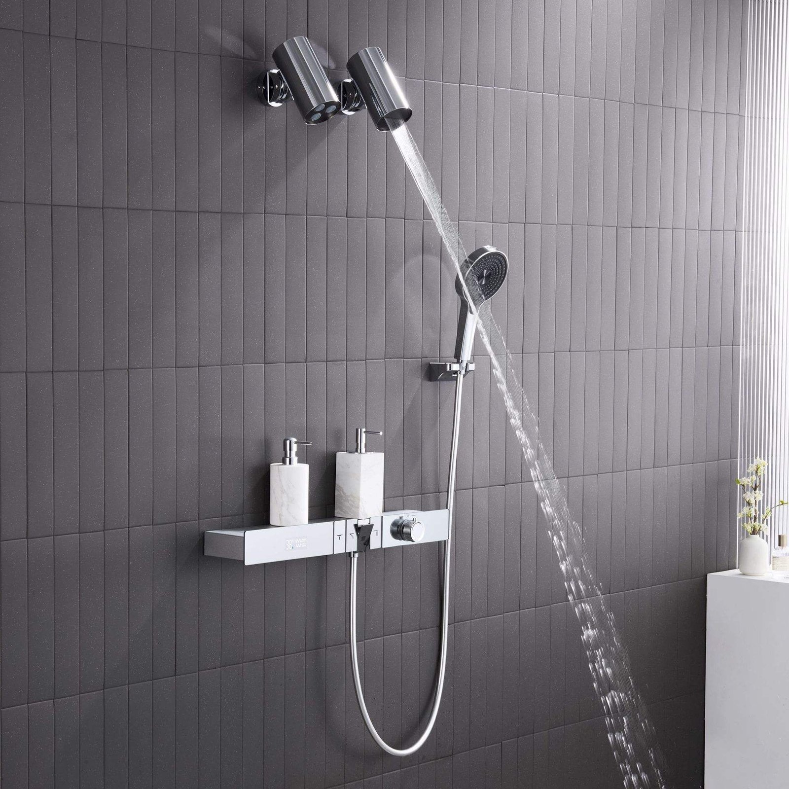 Multi Functional Digital Display Shower System Pre Embedded Wall Mounted Chrome Plated Thermostat Shower Kit