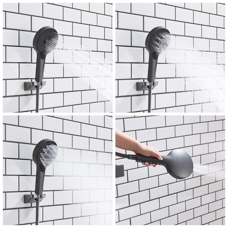 Wall Mounted Concealed Gun Metal Gray Shower System Multifunctional Digital Display Thermostat Shower Head with Storage Rack