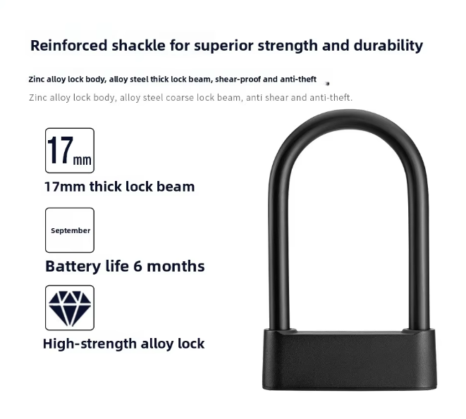 U-Shaped Smart Bike Lock TTlock IP67 Waterproof for Bluetooth Anti-Theft Bicycle U Lock Cloud Data Storage Option for Glass Door