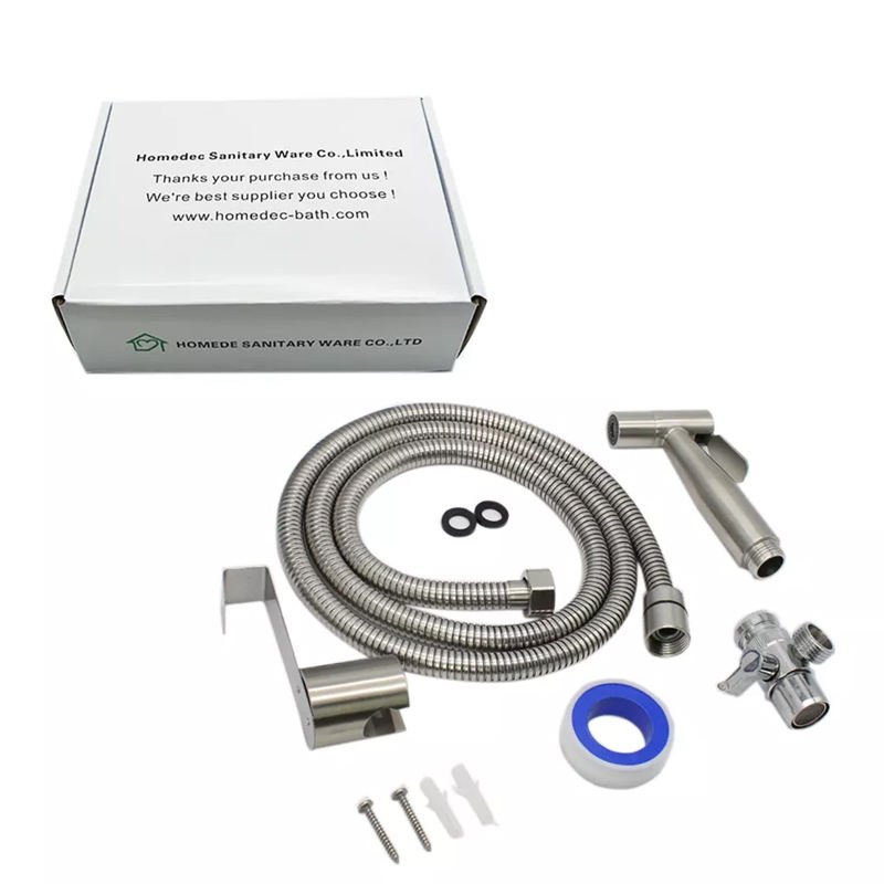 Modern Wall-Mounted Toilet Handheld Stainless Steel Shattaf Brushed Nickel Bidet Sprayer Set Horizontal Spray