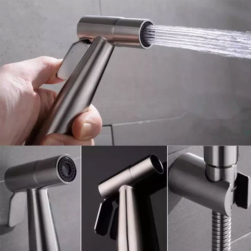 Modern Wall-Mounted Toilet Handheld Stainless Steel Shattaf Brushed Nickel Bidet Sprayer Set Horizontal Spray