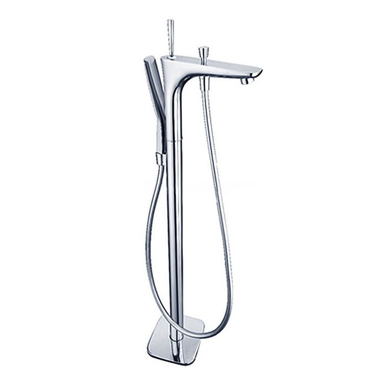 Luxury Modern European Floor Standing Bathtub Shower Faucet Hot/Cold Water Rain Shower Head Chrome Finish Ceramic Valve Core