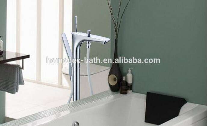 Luxury Modern European Floor Standing Bathtub Shower Faucet Hot/Cold Water Rain Shower Head Chrome Finish Ceramic Valve Core