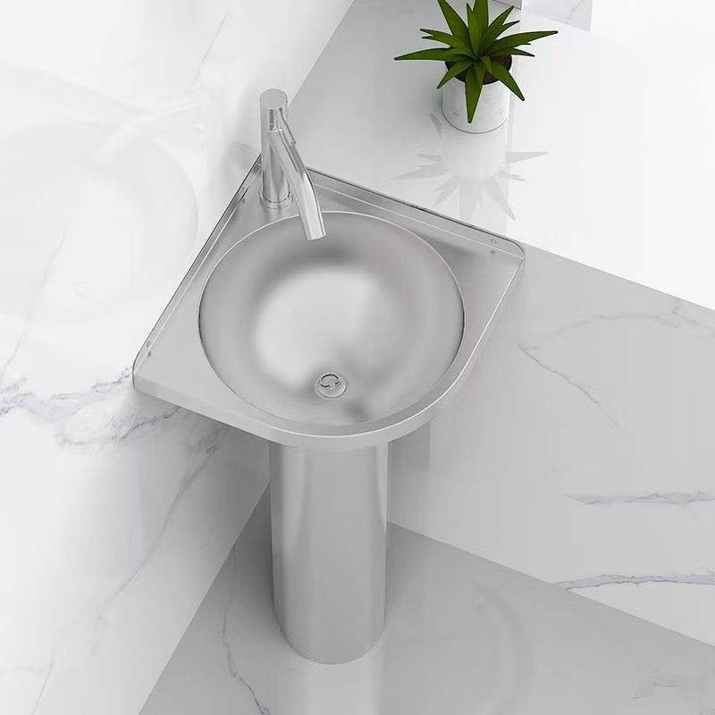 Modern Rectangle 304 Stainless Steel Wall-Mounted Wash Basin for Bathroom Vanity Sink Small Apartment Pedestal Basin Easy Clean