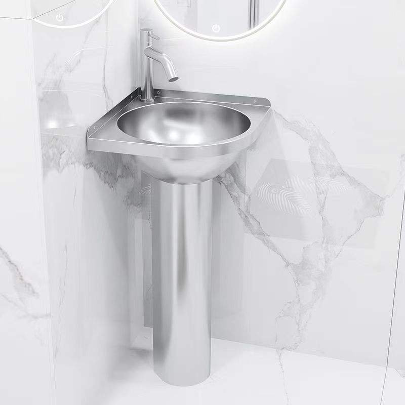 Modern Rectangle 304 Stainless Steel Wall-Mounted Wash Basin for Bathroom Vanity Sink Small Apartment Pedestal Basin Easy Clean