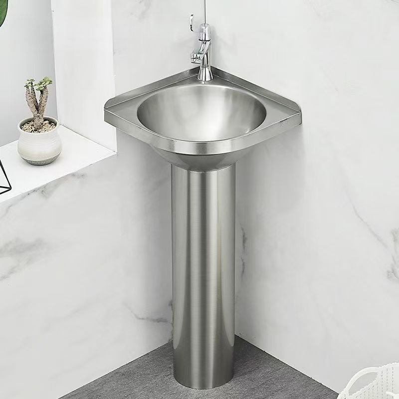 Modern Rectangle 304 Stainless Steel Wall-Mounted Wash Basin for Bathroom Vanity Sink Small Apartment Pedestal Basin Easy Clean