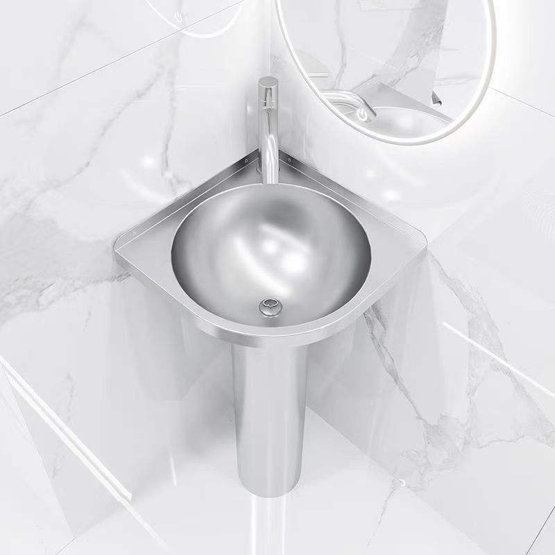 Modern Rectangle 304 Stainless Steel Wall-Mounted Wash Basin for Bathroom Vanity Sink Small Apartment Pedestal Basin Easy Clean