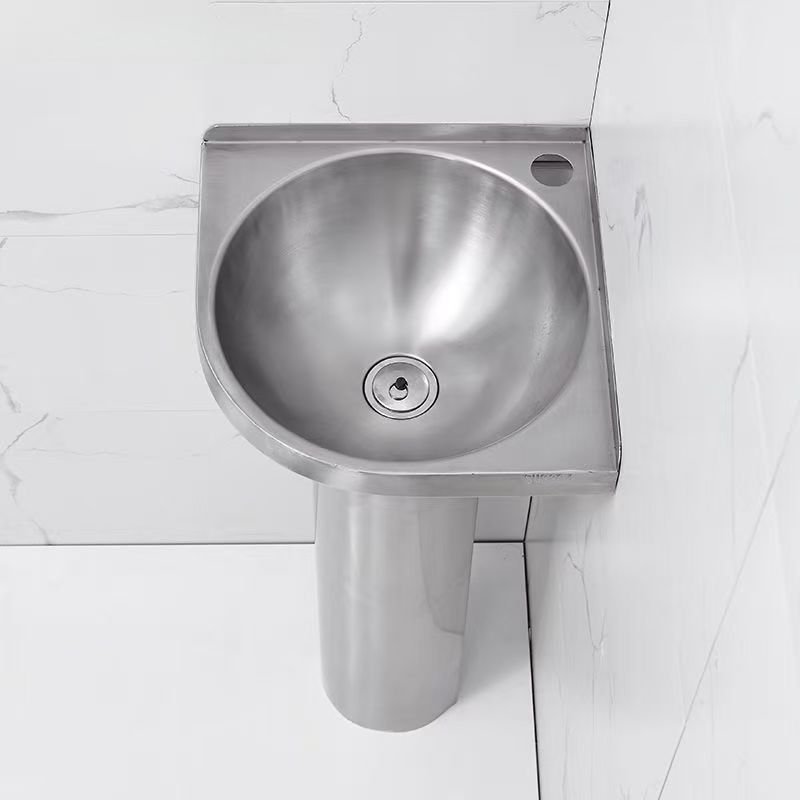 Modern Rectangle 304 Stainless Steel Pedestal Washbasin Wall-Mounted Floor-Standing Basin Easy Clean Feature for Bathroom