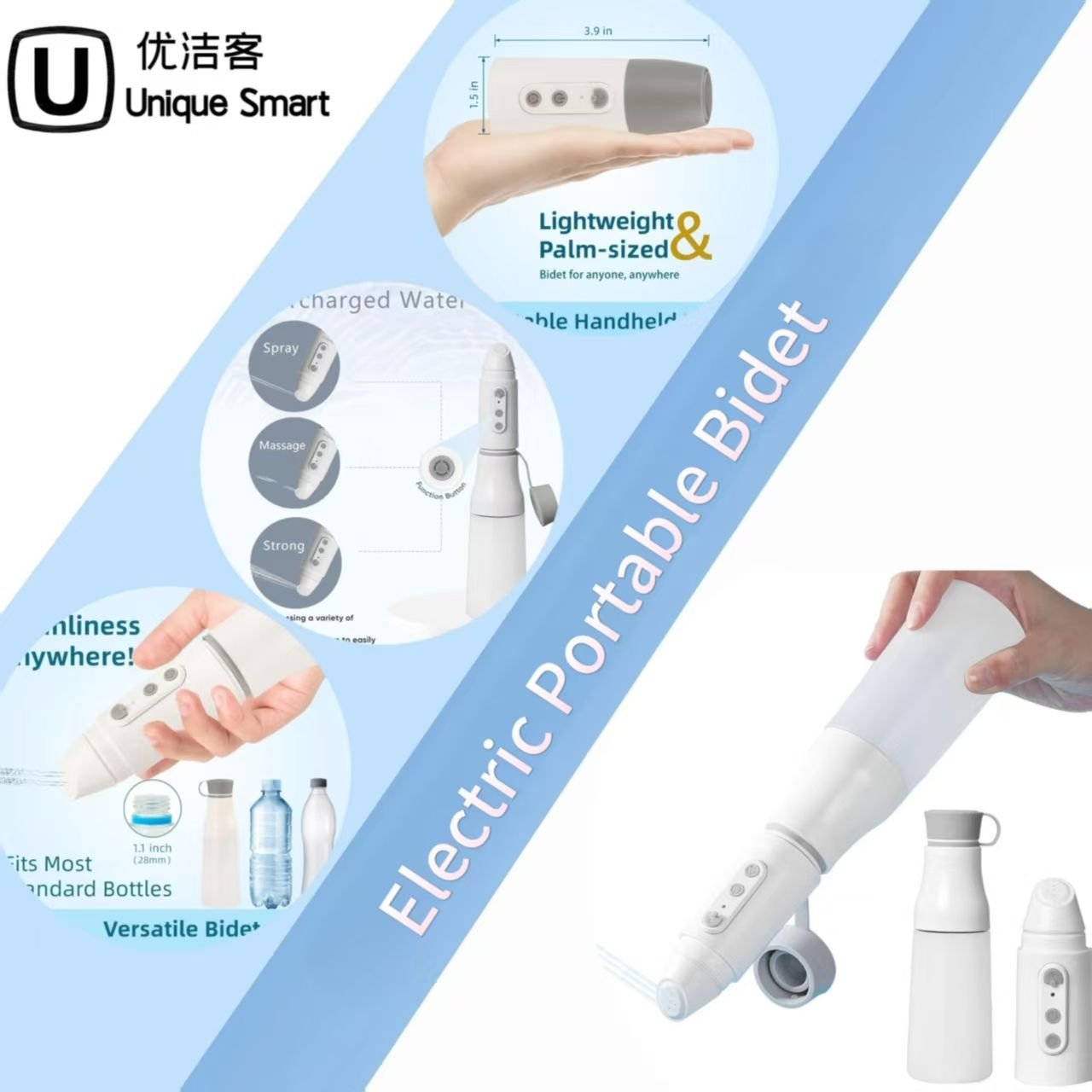 Mini High Pressure Portable Rechargeable Modern Plastic Bidet Sprayer with Latest Battery for Toilet Use