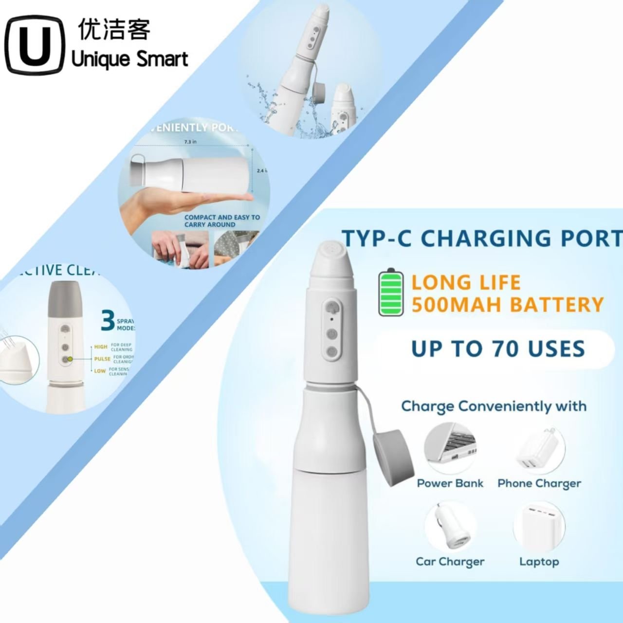Portable Electric Bidet Toilet Sprayer USB Rechargeable Handheld for Travel Daily Personal Cleansing Modern Design