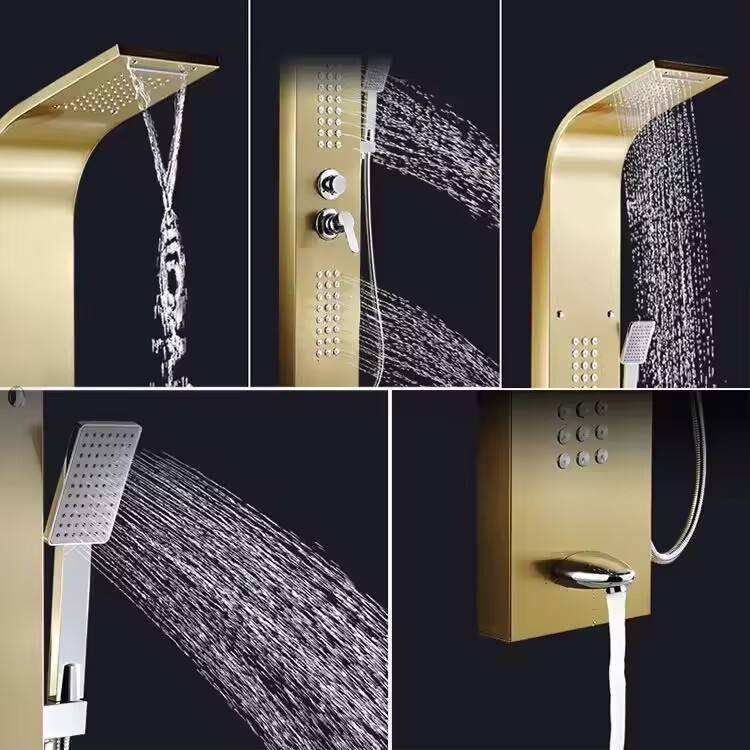 Hot Selling Brushed Stainless Steel Wall Mounted LED Shower Panel Thermostatic Faucets Waterfall Rain Pattern Ceramic for Hotels