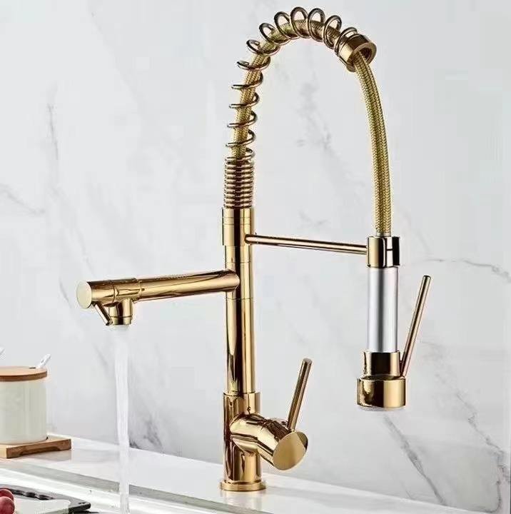 New and Hot Sale SS Kitchen Faucet Spring Tube Pulling Faucet Water Purification Two Spout