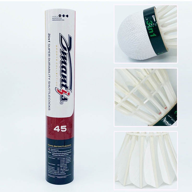 Best-selling Dmantis D45 Natural White 3in1 Tournament Competition Training Durable Stable Badminton Top Grade Goose Shuttlecock