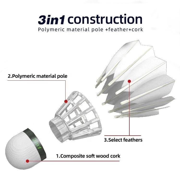 Dmantis D60 3in1 China Durable Bright White Duck Feather Professional Muscovy Top Grade Cigu Feather Badminton Shuttlecock Speed